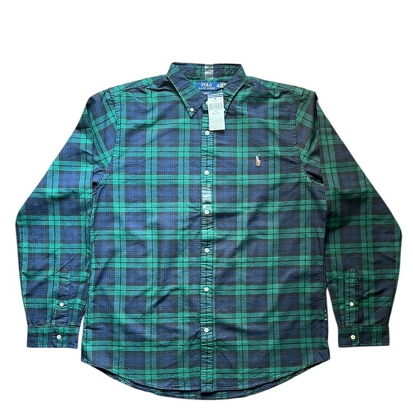 Polo Ralph Lauren Plaid Flannel Button Shirt Mens Slim Fit Navy Green Size XXL - Picture 3 of 11